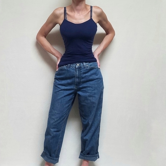 Vintage lee riveted mid wash high rise wide leg loose fit cargo jeans denim 10 - Picture 2 of 13